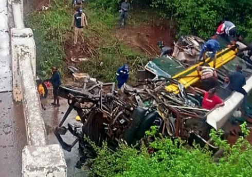 Police divers explore a river after a fatal bus accident in Limpopo