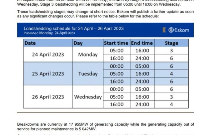 Eskom to implement Stage 6 blackouts from 4pm